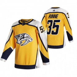 Men Nashville Predators 35 Pekka Rinne Yellow Adidas 2020 21 Reverse Retro Alternate NHL Jersey