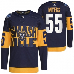 Men Nashville Predators 55 Philippe Myers 2022 Navy Stadium Series Breakaway Player Stitched Jersey