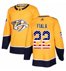 Mens Adidas Nashville Predators 22 Kevin Fiala Authentic Gold USA Flag Fashion NHL Jersey 