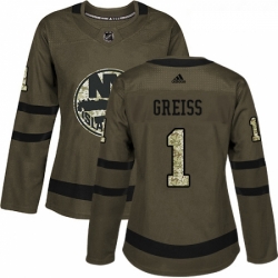 Womens Adidas New York Islanders 1 Thomas Greiss Authentic Green Salute to Service NHL Jersey 