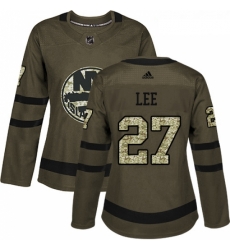 Womens Adidas New York Islanders 27 Anders Lee Authentic Green Salute to Service NHL Jersey 