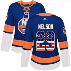 Womens Adidas New York Islanders 29 Brock Nelson Authentic Royal Blue USA Flag Fashion NHL Jersey 