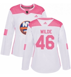 Womens Adidas New York Islanders 46 Bode Wilde Authentic White Pink Fashion NHL Jersey 