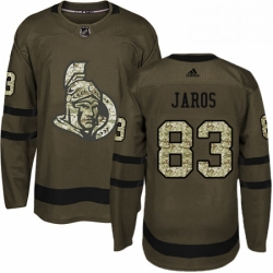 Mens Adidas Ottawa Senators 83 Christian Jaros Authentic Green Salute to Service NHL Jersey 