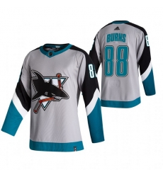 Men San Jose Sharks 88 Brent Burns Grey Adidas 2020 21 Reverse Retro Alternate NHL Jersey