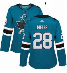 Womens Adidas San Jose Sharks 28 Timo Meier Premier Teal Green Home NHL Jersey 