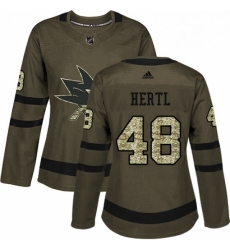 Womens Adidas San Jose Sharks 48 Tomas Hertl Authentic Green Salute to Service NHL Jersey 