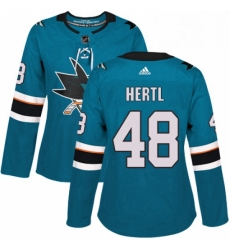 Womens Adidas San Jose Sharks 48 Tomas Hertl Authentic Teal Green Home NHL Jersey 