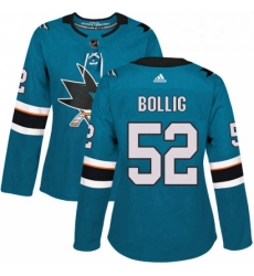 Womens Adidas San Jose Sharks 52 Brandon Bollig Authentic Teal Green Home NHL Jersey 