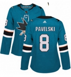 Womens Adidas San Jose Sharks 8 Joe Pavelski Authentic Teal Green Home NHL Jersey 