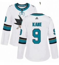 Womens Adidas San Jose Sharks 9 Evander Kane Authentic White Away NHL Jerse