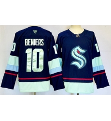 Men Seattle Kraken 10 Matty Beniers Navy 2024 25 Home Stitched Hockey Jersey