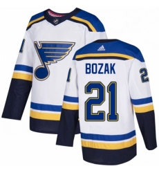 Mens Adidas St Louis Blues 21 Tyler Bozak Authentic White Away NHL Jersey 