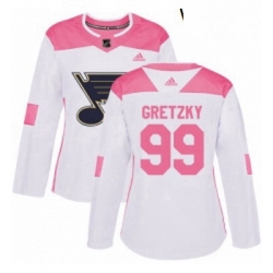 Womens Adidas St Louis Blues 99 Wayne Gretzky Authentic WhitePink Fashion NHL Jersey 