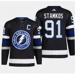 Men Tampa Bay Lightning 91 Steven Stamkos Black Alternate Premier Breakaway Stitched Jersey