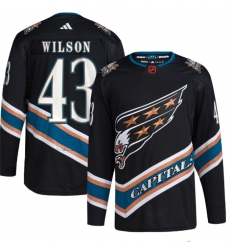 Men Washington Capitals 43 Tom Wilson Black 2022 23 Reverse Retro Stitched Jersey