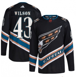 Men Washington Capitals 43 Tom Wilson Black 2022 23 Reverse Retro Stitched Jersey