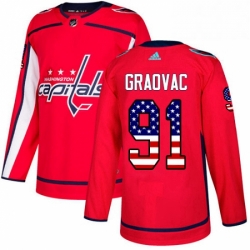 Mens Adidas Washington Capitals 91 Tyler Graovac Authentic Red USA Flag Fashion NHL Jersey 