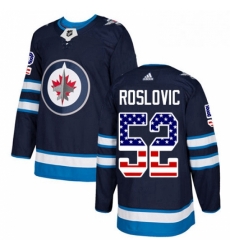 Mens Adidas Winnipeg Jets 52 Jack Roslovic Authentic Navy Blue USA Flag Fashion NHL Jersey 