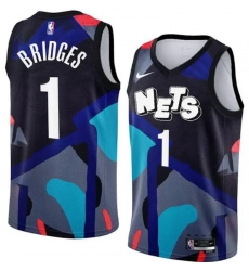 Men Brooklyn Nets 1 Mikal Bridges Black Blue Stitched Basketball Jersey