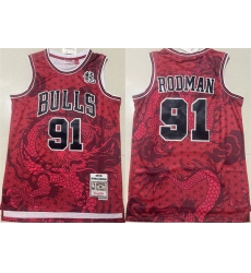 Men Chicago Bulls 91 Dennis Rodman Red 1997 98 Throwback Stitched Basketball Jersey 02