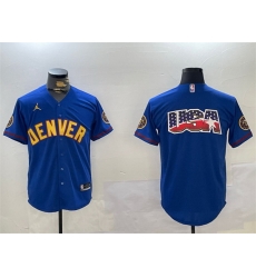 Men Denver Nuggets Team Big Logo Blue With Patch Stitched Jersey