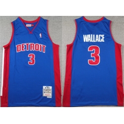 Men Detroit Pistons 3 Ben Wallace Blue Throwback Stitched Jersey