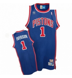 Mens Adidas Detroit Pistons 1 Allen Iverson Swingman Blue Throwback NBA Jersey