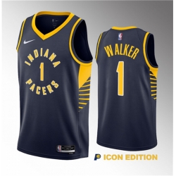 Men Indiana Pacers 1 Jarace Walker Navy 2023 Draft Icon Edition Stitched Basketball Jersey