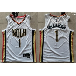 Men New Orleans Pelicans 1 Zion Williamson 75th Anniversary 2021 2022 City Edition NBA Jersey White