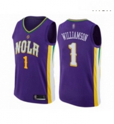 Mens New Orleans Pelicans 1 Zion Williamson Swingman Purple Basketball Jersey City Edition 