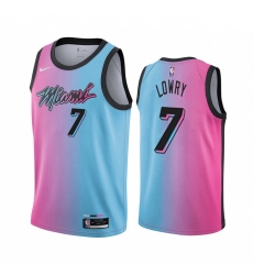 Men Nike Miami Heat 7 Kyle Lowry Blue Pink NBA Swingman 2020 21 City Edition Jersey