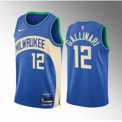 Men Milwaukee Bucks 12 Danilo Gallinari 2023 24 Blue City Edition Stitched Basketball Jersey