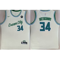 Men Milwaukee Bucks 34 Giannis Antetokounmpo Cream 2024 25 City Edition Stitched Basketball Jersey