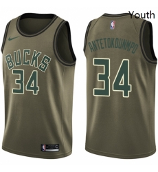 Youth Nike Milwaukee Bucks 34 Giannis Antetokounmpo Swingman Green Salute to Service NBA Jersey