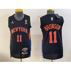 Men New Yok Knicks  11 Jalen Brunson Black 2026 Finals Champions Patch Statement Edition Stitched Jersey