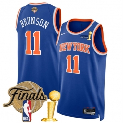 Men New Yok Knicks  11 Jalen Brunson Blue 2026 Finals Patch And Finals Champions Patch Icon Edition Stitched Basketball Jersey