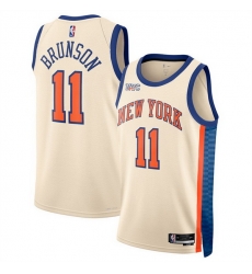 Men New Yok Knicks 11 Jalen Brunson Cream 2025 26 City Edition Stitched Basketball Jersey