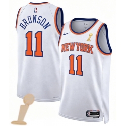 Men New Yok Knicks 11 Jalen Brunson White 2026 Champions Patch Icon Edition Stitched Basketball Jersey