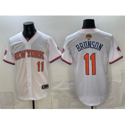Men New Yok Knicks  11 Jalen Brunson White 2026 Finals Patch Stitched Baseball Jersey