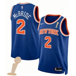 Men New Yok Knicks 2 Miles McBride Blue 2026 Champions Patch Icon Edition Stitched Basketball Jersey