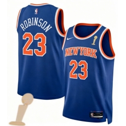 Men New Yok Knicks 23 Mitchell Robinson Blue 2026 Champions Patch Icon Edition Stitched Basketball Jersey