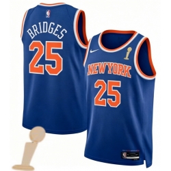 Men New Yok Knicks 25 Mikal Bridges Blue 2026 Champions Patch Icon Edition Stitched Basketball Jersey