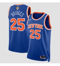 Men New Yok Knicks  25 Mikal Bridges Blue 2026 Finals Patch Icon Edition Stitched Basketball Jersey