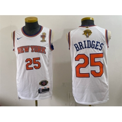 Men New Yok Knicks  25 Mikal Bridges White 2026 Finals Champions Patch Statement Edition Stitched Jersey