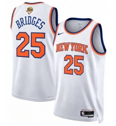 Men New Yok Knicks  25 Mikal Bridges White 2026 Finals Patch Icon Edition Stitched Basketball Jersey