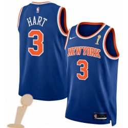 Men New Yok Knicks 3 Josh Hart Blue 2026 Champions Patch Icon Edition Stitched Basketball Jersey