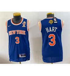 Men New Yok Knicks 3 Josh Hart Blue 2026 Finals Patch Finals Champions Patch Stitched Jersey Men New Yok Knicks 3 Josh Hart Blue 2026 Finals Patch Finals Champions Patch Stitched Jersey