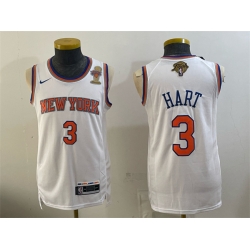 Men New Yok Knicks  3 Josh Hart White 2026 Finals Patch   Finals Champions Patch Stitched Jersey