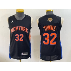 Men New Yok Knicks  32 Karl Anthony Towns Black 2026 Finals Patch Statement Edition Stitched Jersey